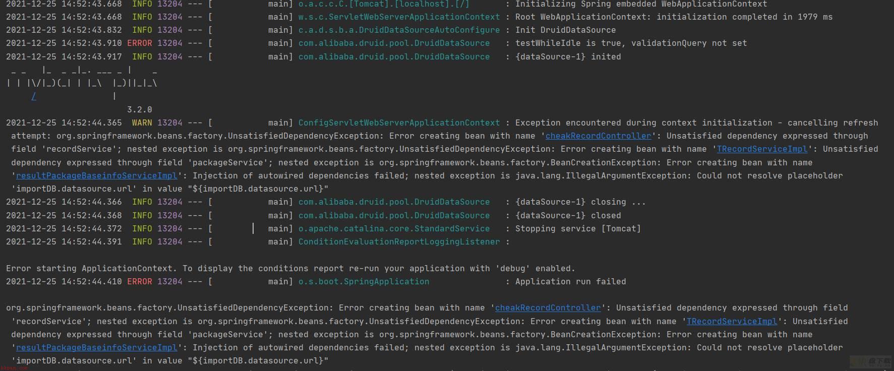 SpringBoot项目报错解决：“Error starting ApplicationContext. To display the conditions report re-run …”