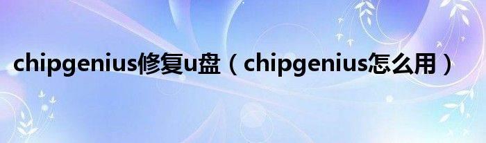 Chip Genius怎么修复u盘?-Chip Genius修复u盘教程